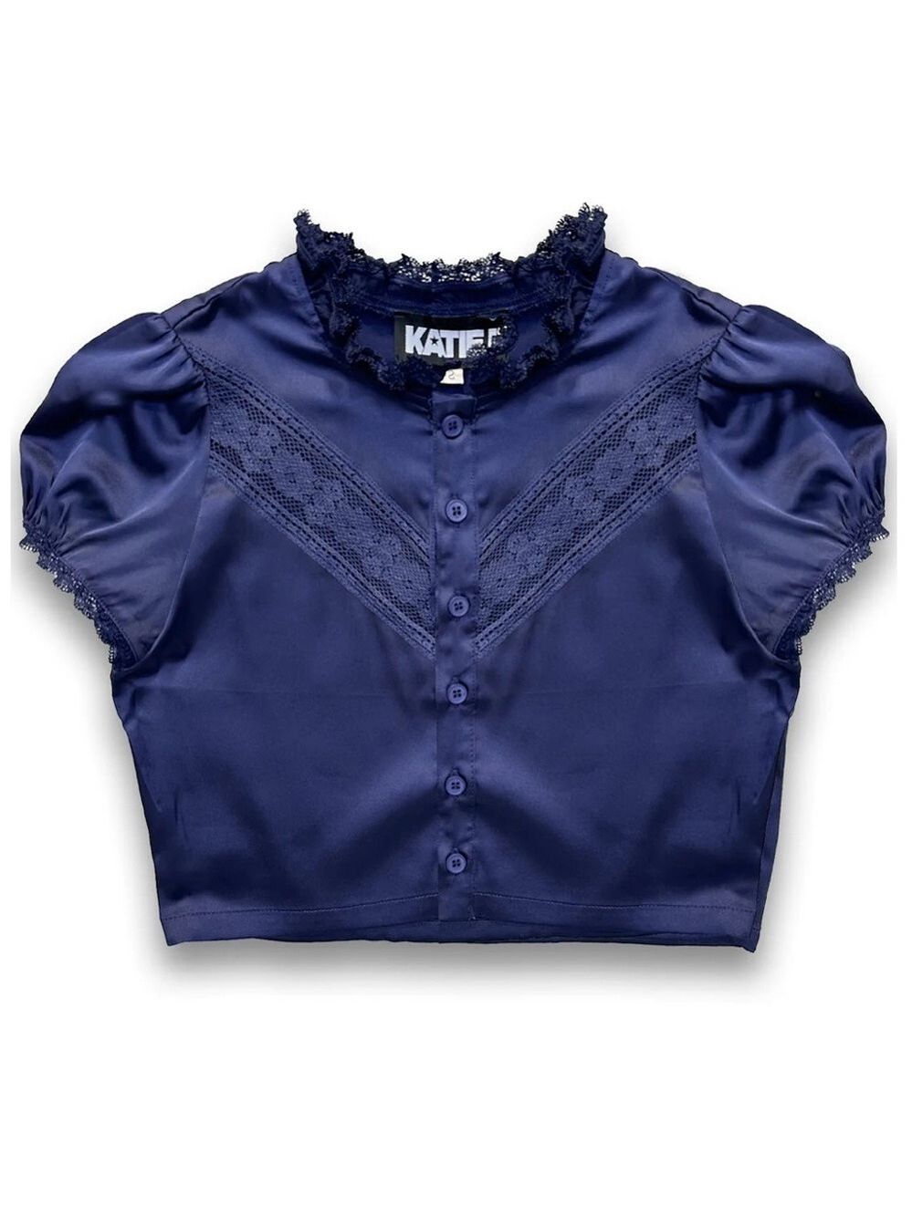 Katie J NYC Navy Satin Blouse - Picture 1 of 4
